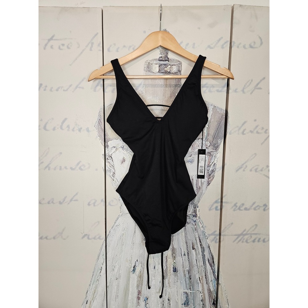 NWT TA3 Plungey One Piece Swimsuit XS RL Black Lace Up Back Sculpting Swimwear
